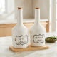 Porcelain Oil Dispenser Set 2 Pcs With Wooden Stand